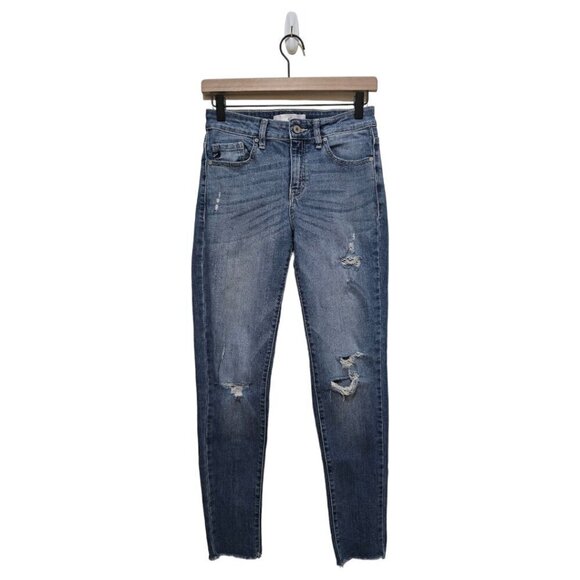 Kancan Mid-Rise Distressed Raw Hem Ankle Skinny Jeans Sz 27 - Picture 1 of 10